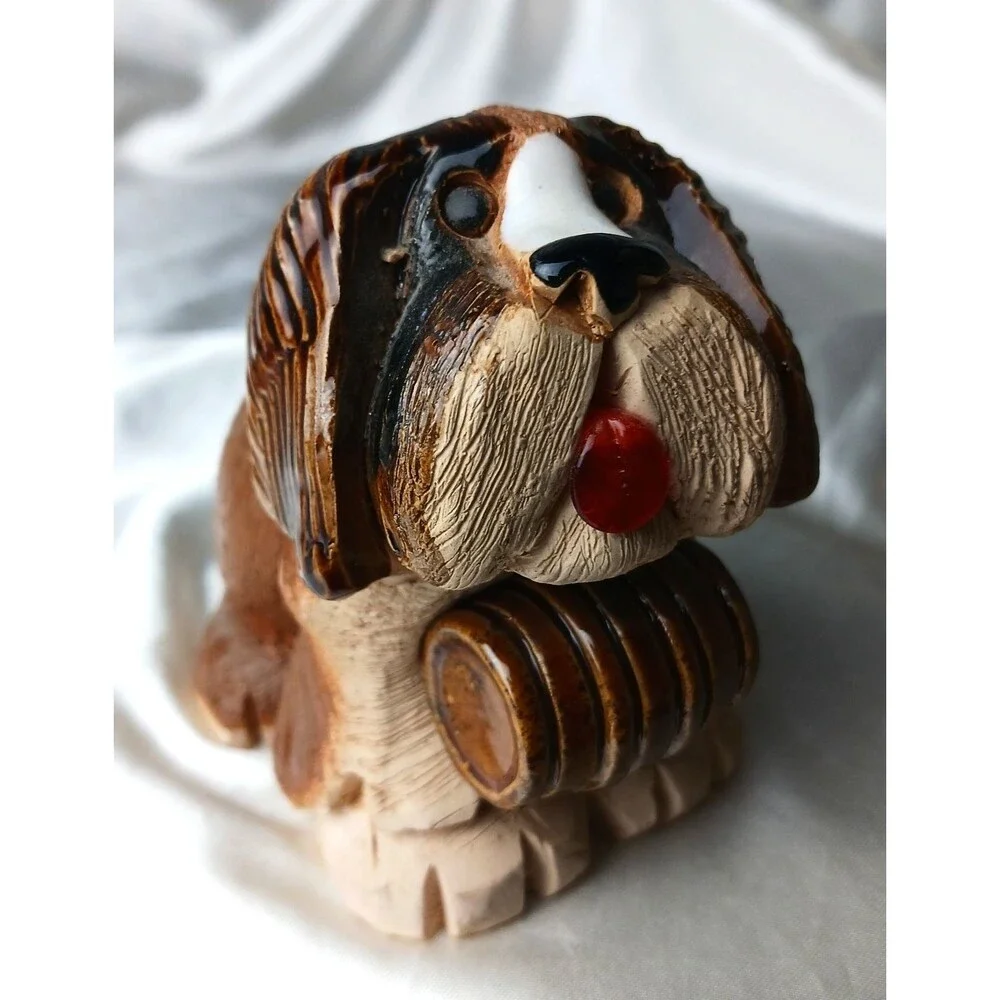 Vintage Artesania Rinconada Art Pottery Hand Crafted Clay Figurine-ST. BERNARD